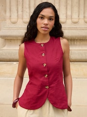 Threadbare Red Linen Blend Longline Waistcoat - Image 1 of 5