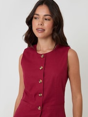 Threadbare Red Linen Blend Longline Waistcoat - Image 5 of 5