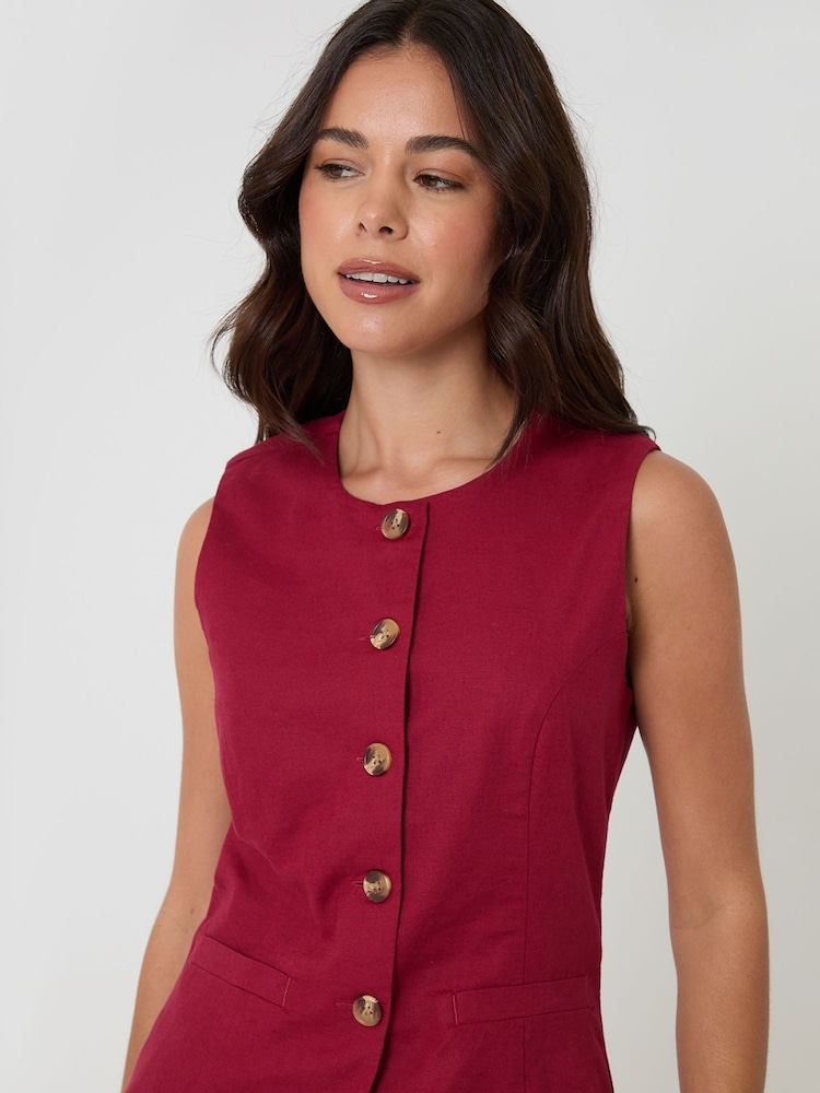 Threadbare Red Linen Blend Longline Waistcoat - Image 5 of 5