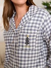 Monochrome Gingham Matching Family Christmas Flannel Button Through Pyjamas - Image 3 of 7