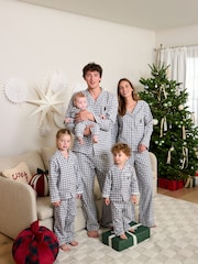 Monochrome Gingham Matching Family Christmas Flannel Button Through Pyjamas - Image 4 of 7