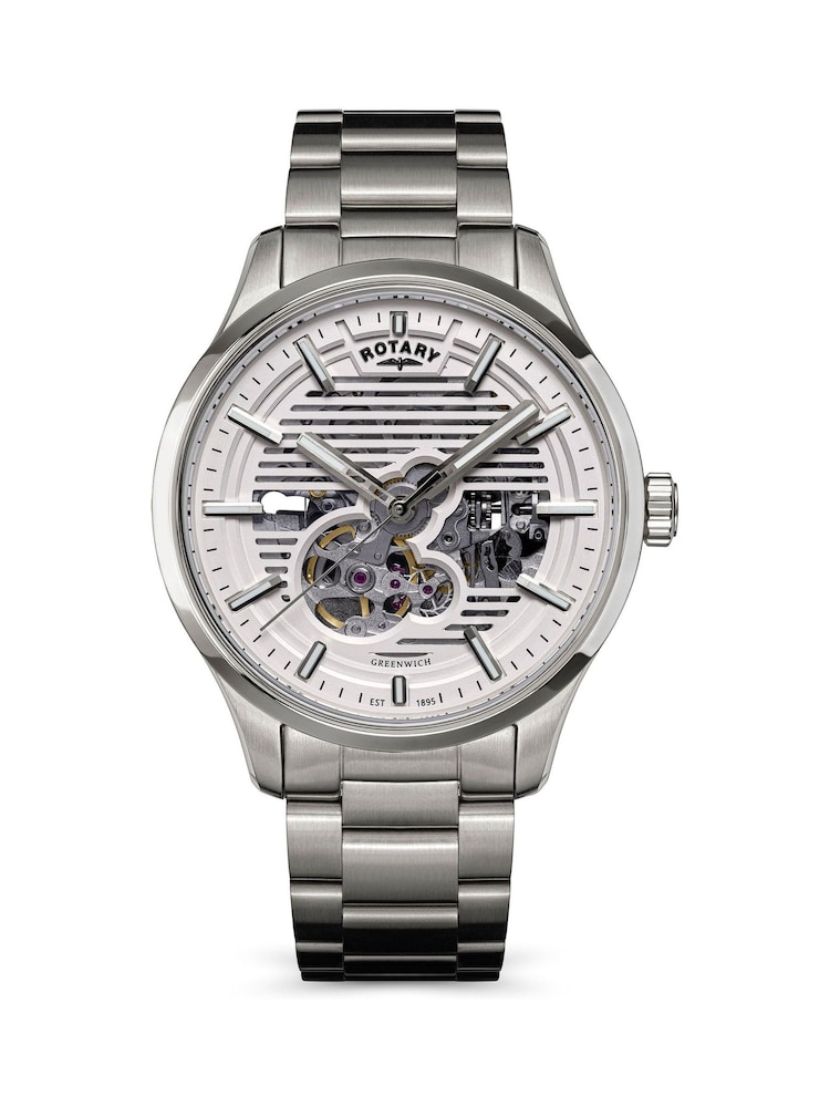 Rotary Silver Tone Greenwich Skeleton Automatic Water Resistance Tone Stainless Steel Bracelet Watch - Image 1 of 5