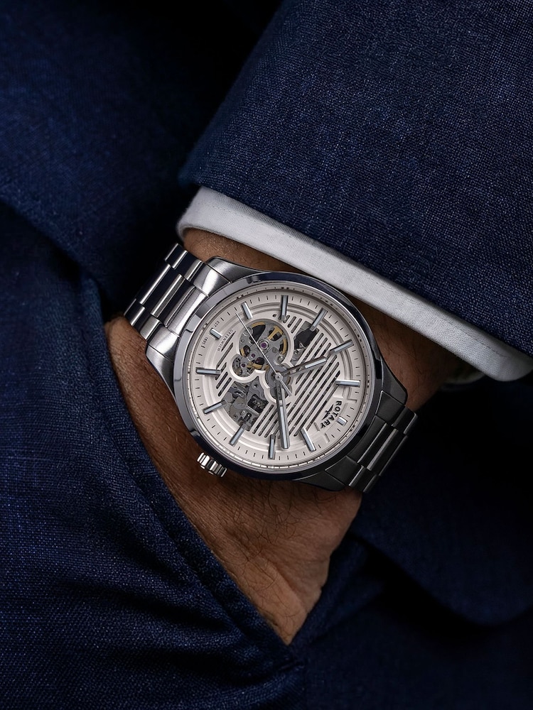 Rotary Silver Tone Greenwich Skeleton Automatic Water Resistance Tone Stainless Steel Bracelet Watch - Image 5 of 5