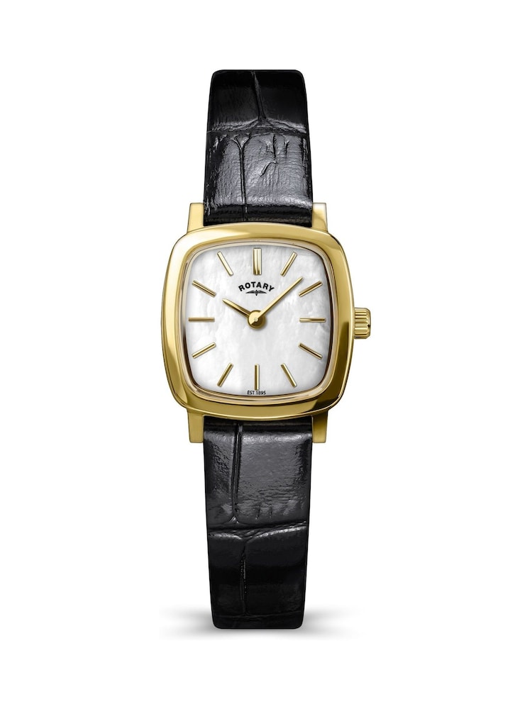 Rotary Black Heritage Astoria Mother Of Pearl Gold Plated Leather Strap Watch - Image 1 of 4 Rotary Black Heritage Astoria Mother Of Pearl Gold Plated Leather Strap Watch - Image 1 of 4