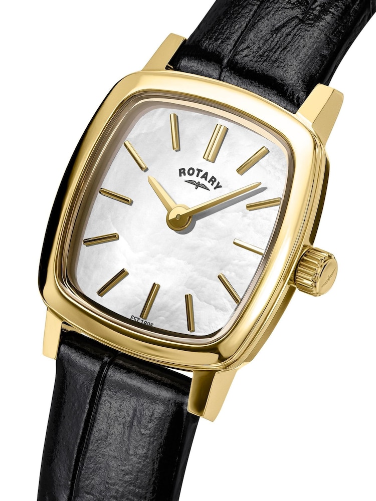 Rotary Black Heritage Astoria Mother Of Pearl Gold Plated Leather Strap Watch - Image 2 of 4 Rotary Black Heritage Astoria Mother Of Pearl Gold Plated Leather Strap Watch - Image 2 of 4