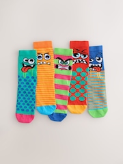 Multi Bright Faces Cotton Rich Socks 5 Pack - Image 1 of 4