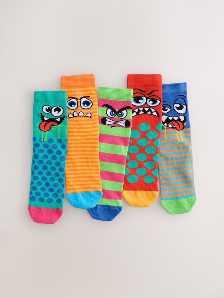 Multi Bright Faces Cotton Rich Socks 5 Pack - Image 1 of 4