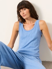 FatFace Olivia Pale Blue Pointelle Lace Trim Vest - Image 5 of 6