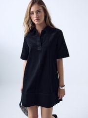 Black Short Sleeve Over Head Cord Mini Dress - Image 1 of 8