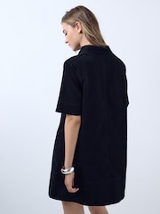Black Short Sleeve Over Head Cord Mini Dress - Image 3 of 8