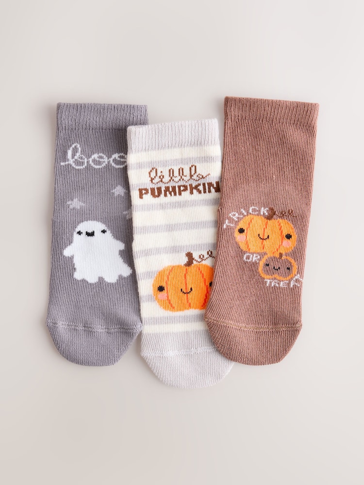 Multi Neutral Halloween Character Cotton Rich Socks 3 Pack - Image 1 of 3 Multi Neutral Halloween Character Cotton Rich Socks 3 Pack - Image 1 of 3