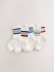 Multi/White Checkerboard Cushioned Footbed Cotton Rich Ribbed Tipped Socks 5 Pack - Image 1 of 3