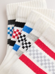 Multi/White Checkerboard Cushioned Footbed Cotton Rich Ribbed Tipped Socks 5 Pack - Image 2 of 3