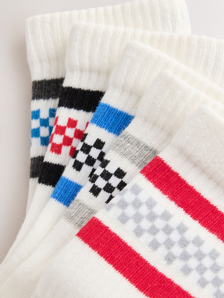 Multi/White Checkerboard Cushioned Footbed Cotton Rich Ribbed Tipped Socks 5 Pack - Image 2 of 3