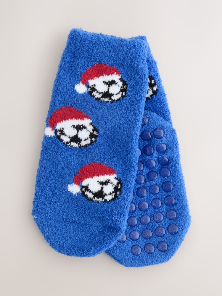 Blue Christmas Football Christmas Cosy Socks - Image 1 of 3 Blue Christmas Football Christmas Cosy Socks - Image 1 of 3