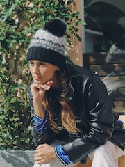 Monochrome Fairisle Pom Beanie Hat - Image 1 of 5