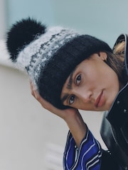 Monochrome Fairisle Pom Beanie Hat - Image 2 of 5