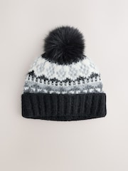 Monochrome Fairisle Pom Beanie Hat - Image 3 of 5