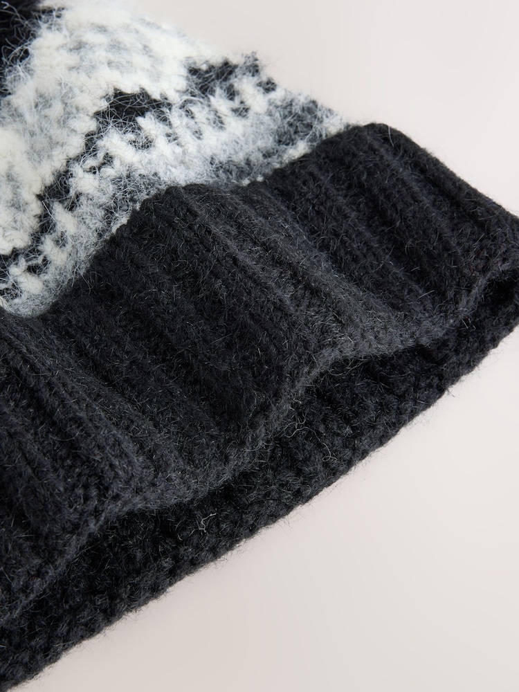 Monochrome Fairisle Pom Beanie Hat - Image 5 of 5 Monochrome Fairisle Pom Beanie Hat - Image 5 of 5