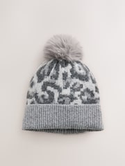 Grey Leopard Pom Beanie Hat - Image 3 of 5