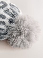 Grey Leopard Pom Beanie Hat - Image 4 of 5