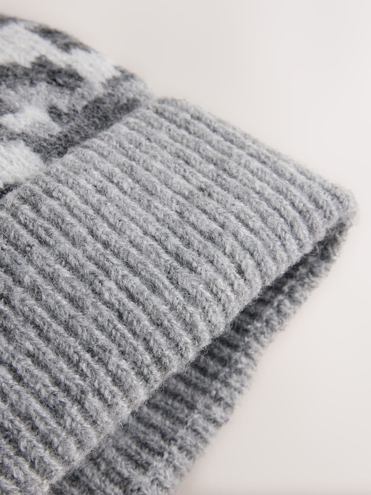Grey Leopard Pom Beanie Hat - Image 5 of 5 Grey Leopard Pom Beanie Hat - Image 5 of 5