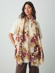 Pink Floral Lightweight Scarf - Image 1 of 8