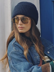 Navy Blue Ribbed Beanie Hat - Image 1 of 5
