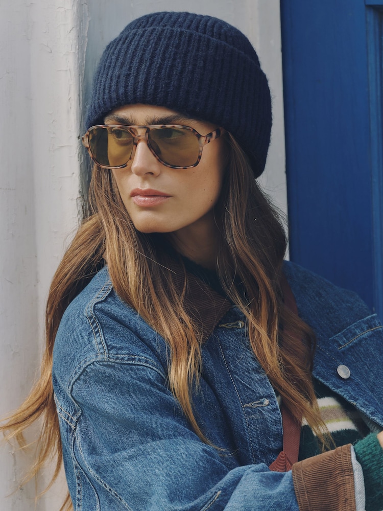 Navy Blue Ribbed Beanie Hat - Image 1 of 5