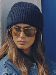 Navy Blue Ribbed Beanie Hat - Image 2 of 5
