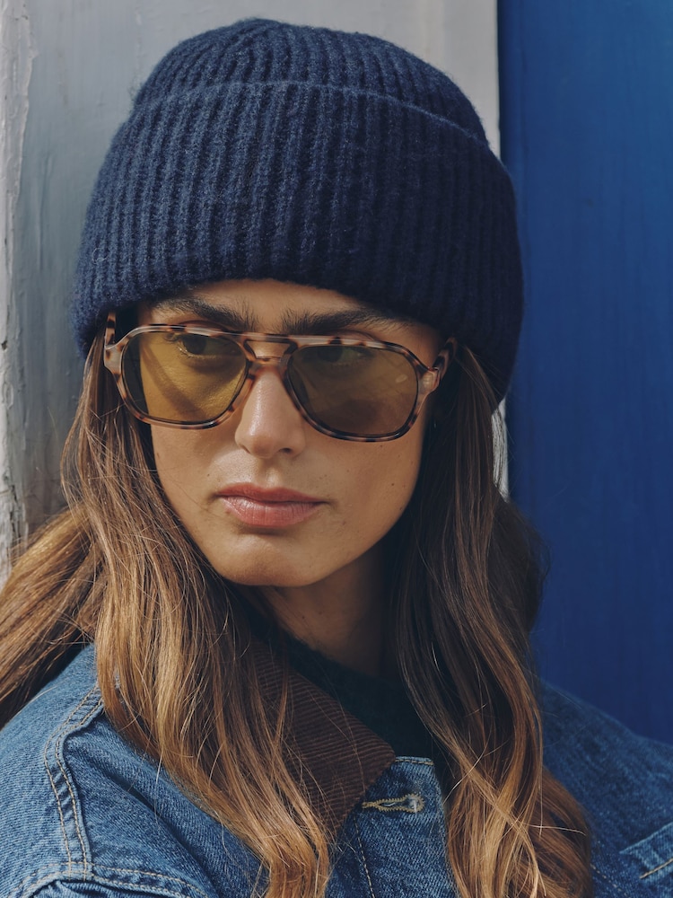 Navy Blue Ribbed Beanie Hat - Image 2 of 5