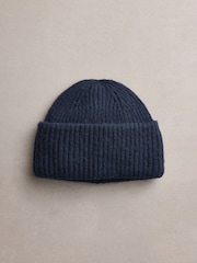 Navy Blue Ribbed Beanie Hat - Image 3 of 5