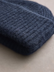 Navy Blue Ribbed Beanie Hat - Image 4 of 5