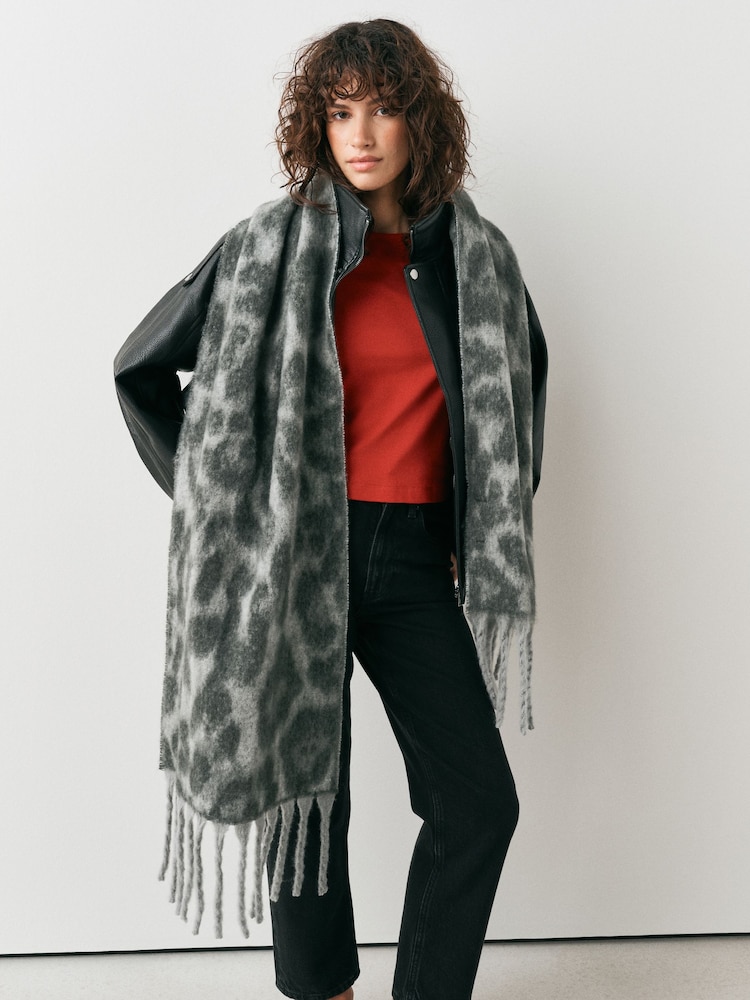 Grey Leopard Heavyweight Blanket Scarf - Image 1 of 7