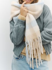 Camel/Blue Checked Heavyweight Blanket Scarf - Image 5 of 8
