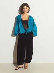 Teal Blue Tie Front Lightweight Jacket - Image 2 of 7
