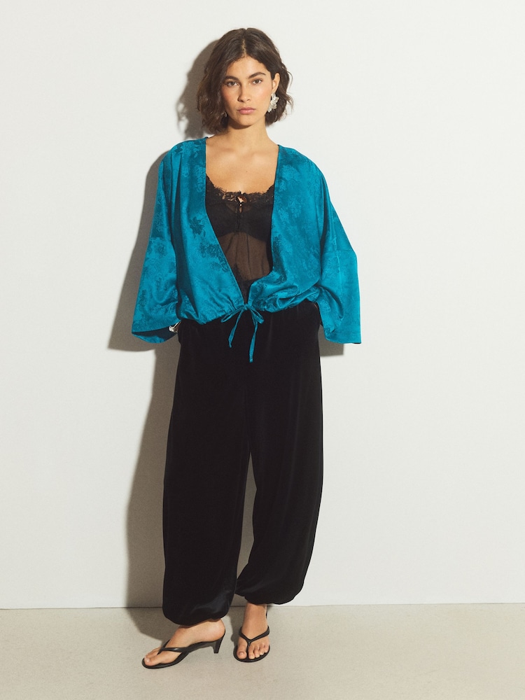 Teal Blue Tie Front Lightweight Jacket - Image 2 of 7