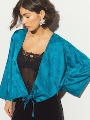 Teal Blue Tie Front Lightweight Jacket - Image 4 of 7