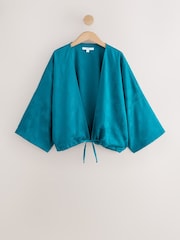 Teal Blue Tie Front Lightweight Jacket - Image 5 of 7