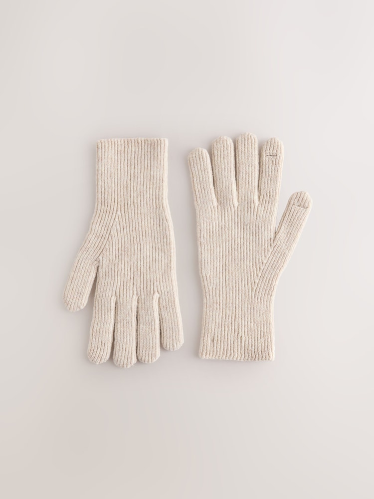 Ecru Ribbed Gloves - Image 1 of 3 Ecru Ribbed Gloves - Image 1 of 3