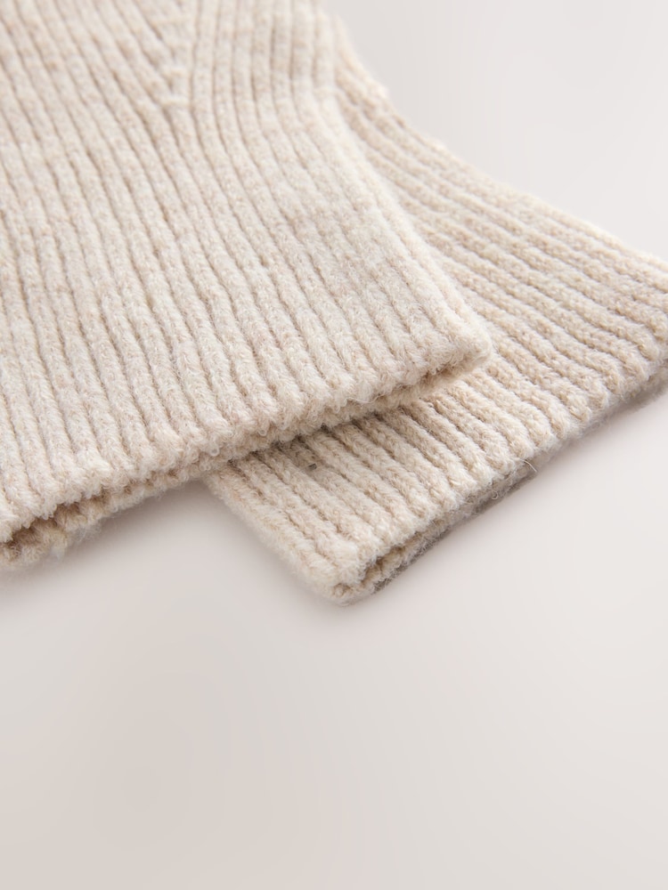 Ecru Ribbed Gloves - Image 2 of 3 Ecru Ribbed Gloves - Image 2 of 3