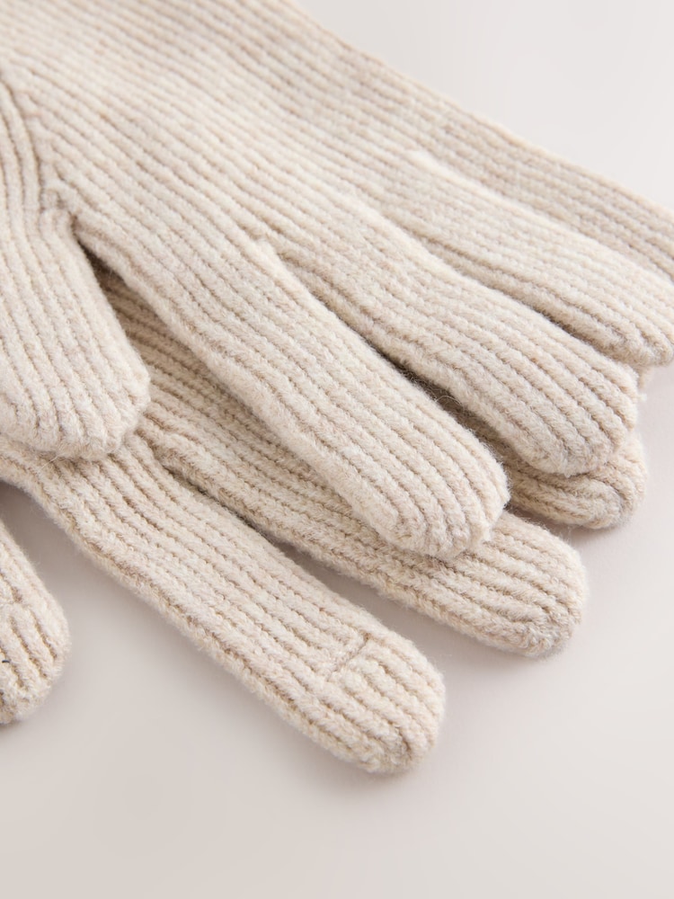 Ecru Ribbed Gloves - Image 3 of 3 Ecru Ribbed Gloves - Image 3 of 3