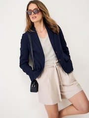 Crew Clothing Dark Blue Linen & Cotton Blazer - Image 1 of 5