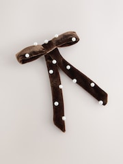 Chocolate Brown Pearl Velvet Bow - Image 3 of 5