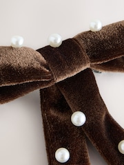Chocolate Brown Pearl Velvet Bow - Image 4 of 5