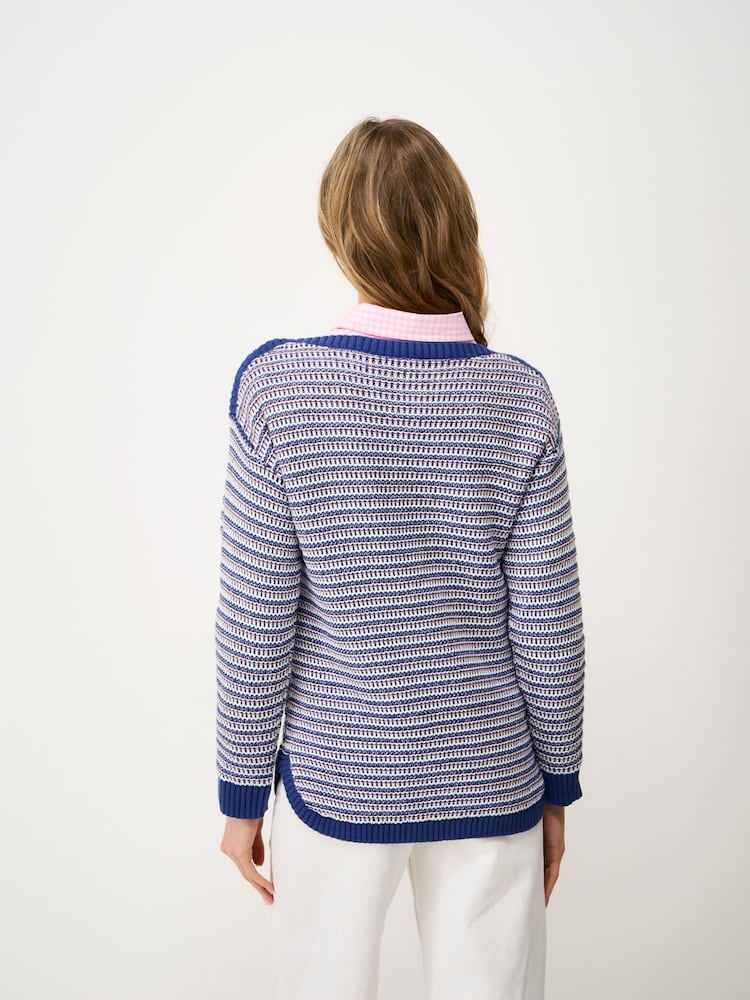 Crew Clothing Blue Textured Stripe Cotton Jumper - Image 2 of 5