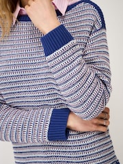 Crew Clothing Blue Textured Stripe Cotton Jumper - Image 4 of 5