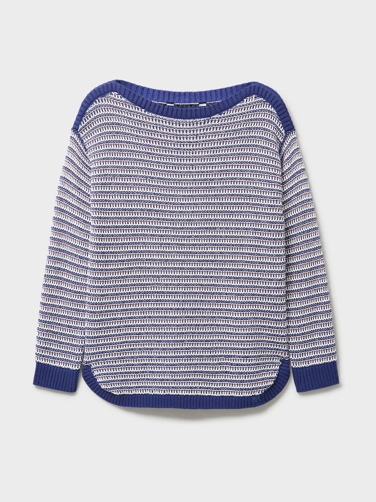 Crew Clothing Blue Textured Stripe Cotton Jumper - Image 5 of 5