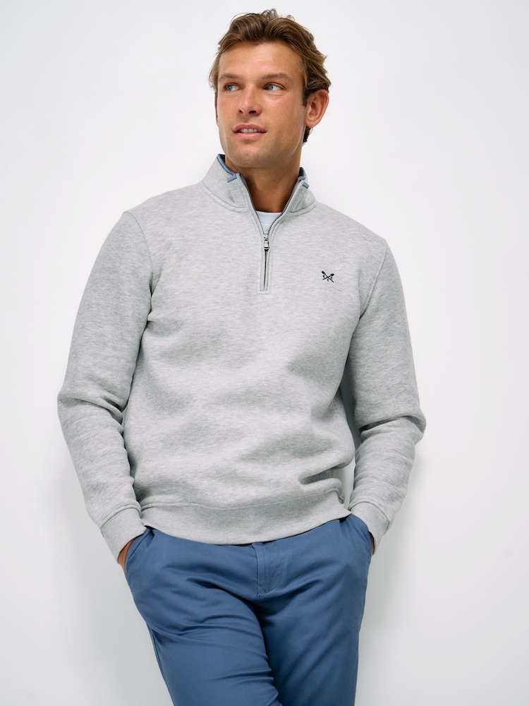 Crew Clothing Grey Classic Half Zip Sweatshirt - Image 1 of 5 Crew Clothing Grey Classic Half Zip Sweatshirt - Image 1 of 5