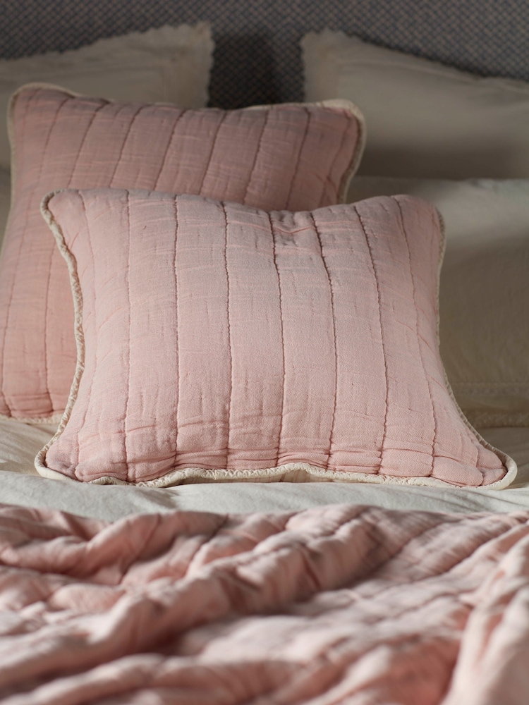Secret Linen Store Blush Pink Vivienne Quilted Cushion Cover - Image 1 of 4 Secret Linen Store Blush Pink Vivienne Quilted Cushion Cover - Image 1 of 4